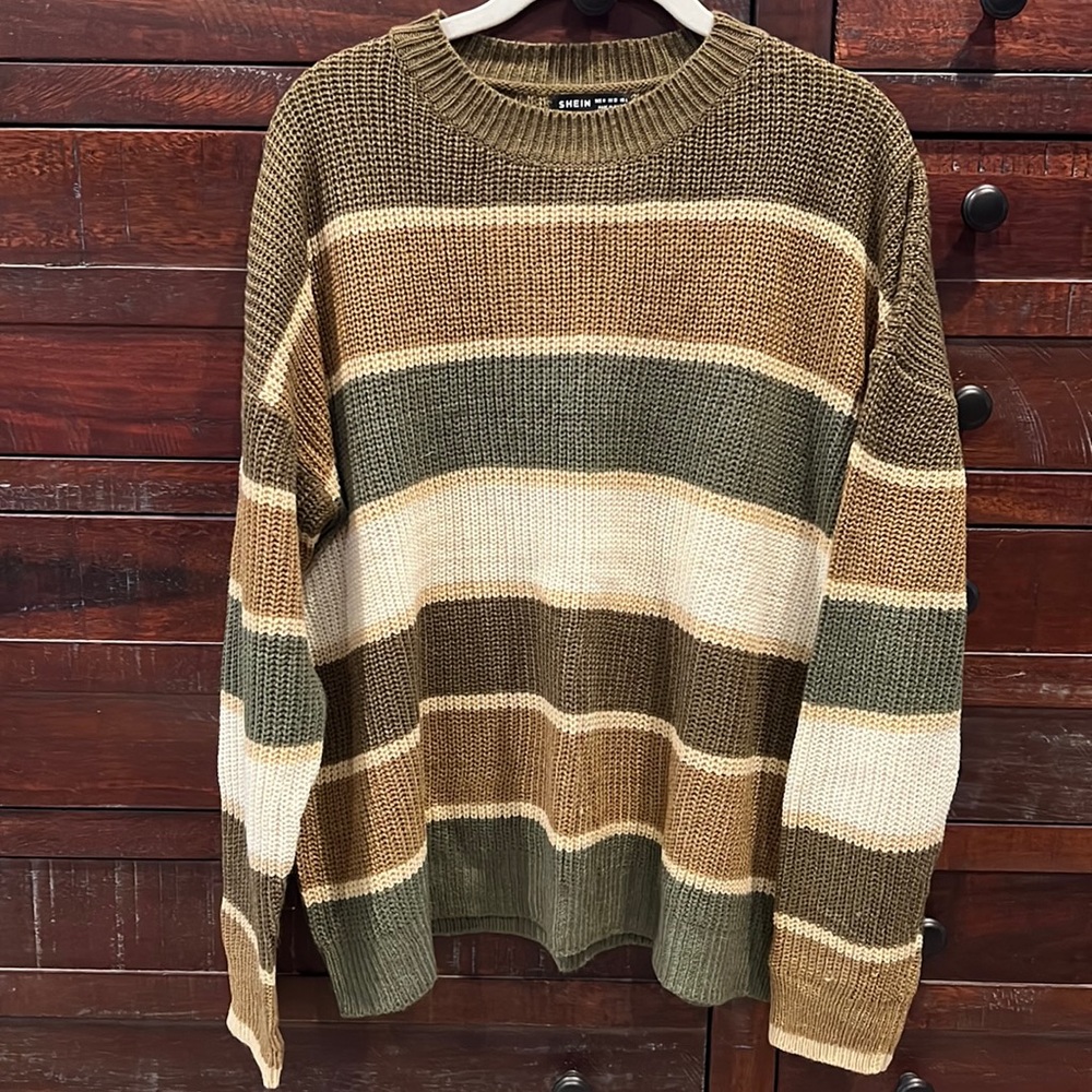 SHEIN Crewneck Striped Drop-Shoulder Sweater EUC